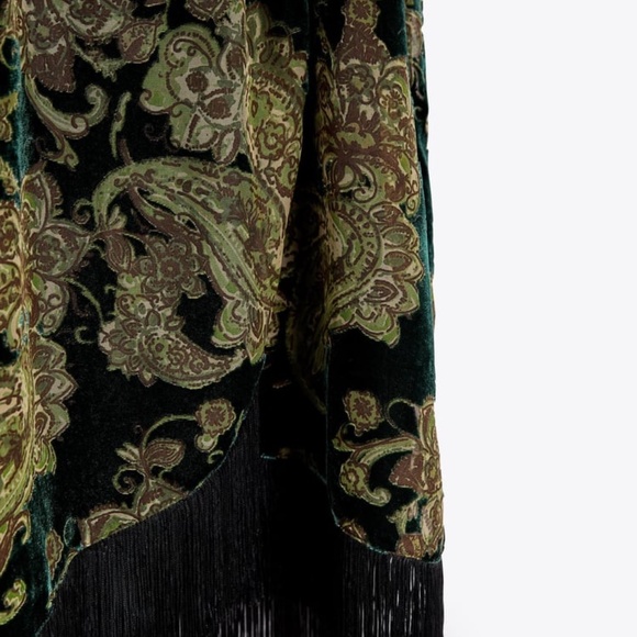 Zara Dresses Zara Fringed Velvet Dress Green Poshmark